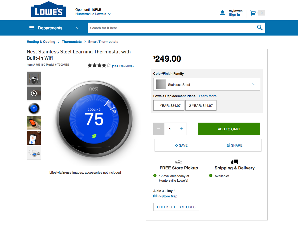 lowes.com Product Detail Page Screenshot circa 2017